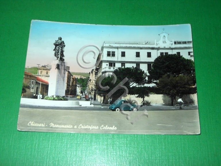 Cartolina Chiavari - Monumento a Cristoforo Colombo 1955 ca.
