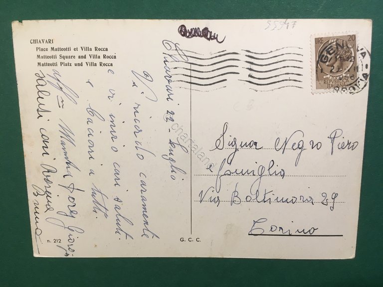 Cartolina Chiavari - Piazza Matteotti - Villa Rocca - 1956