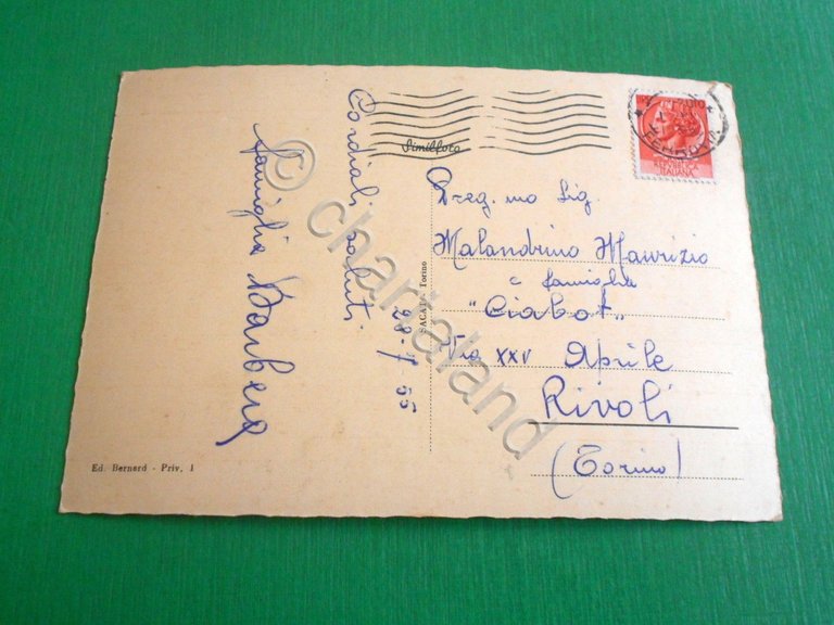 Cartolina Chiomonte - Panorama e Rocciamelone 1955.