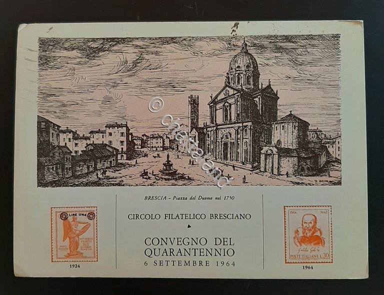 Cartolina Circolo Filatelico Bresciano - Convegno del Quarantennio - 1964
