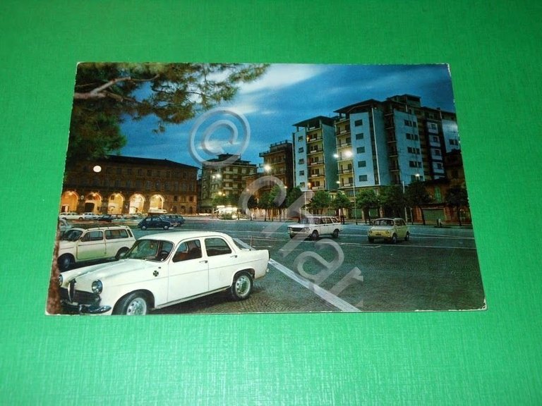 Cartolina Civitanova Marche - Piazza di notte 1971.