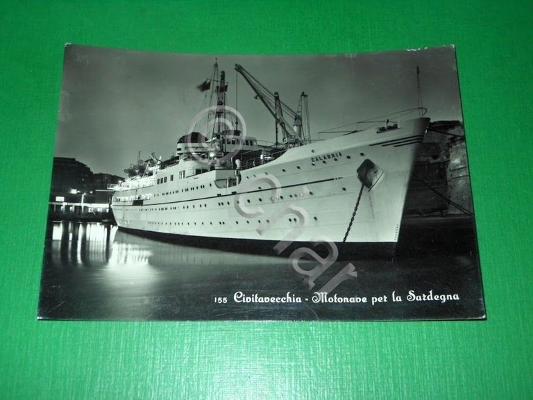Cartolina Civitavecchia - Motonave per la Sardegna 1958.