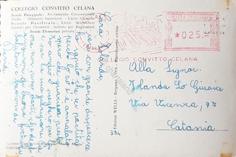 Cartolina Collegio Convitto di Celana - Bergamo - 1960