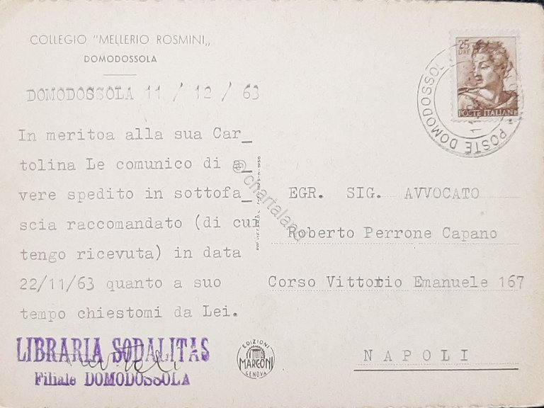 Cartolina Collegio Mellerio Rosmini - Cortile Centrale - Domodossola - …