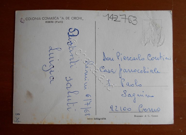 Cartolina Colonia Comasca A. De Orchi - Rimini - 1968