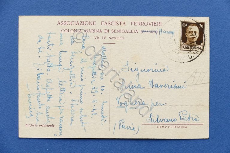 Cartolina Colonia Marina di Senigallia - Edificio principale - 1942.