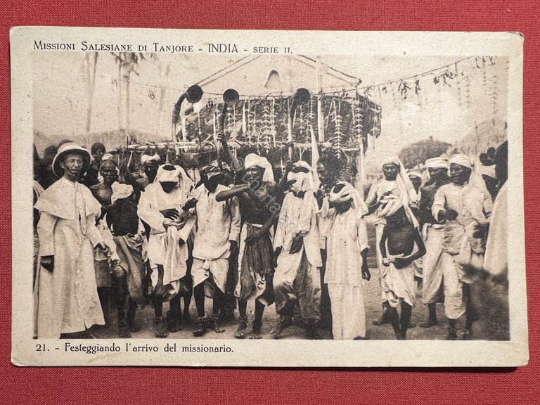 Cartolina Coloniale - India - Festeggiando l'arrivo del Missionario - …