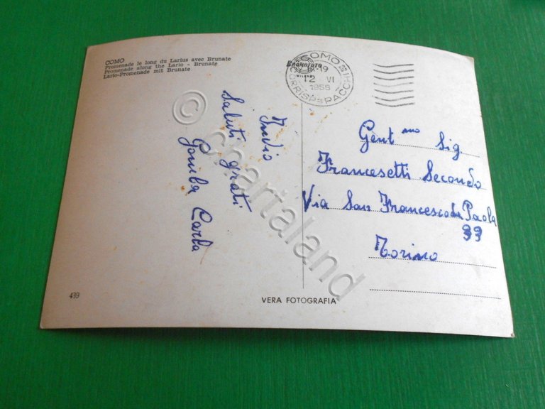 Cartolina Como - Lungo Lario con Brunate 1958.
