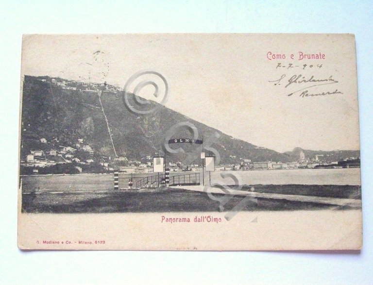 Cartolina Como e Brunate - Panorama dall' Olmo 1904.