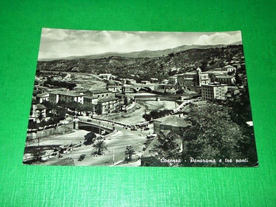 Cartolina Cosenza - Panorama e tre ponti 1958.