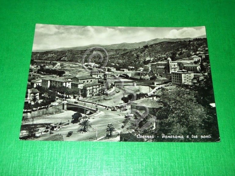 Cartolina Cosenza - Panorama e tre ponti 1958.