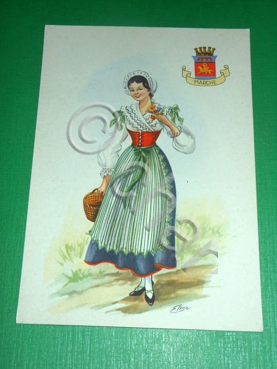 Cartolina Costumi d' Italia - MARCHE - illustratore Elena 1940 …