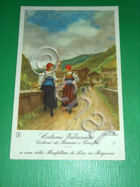 Cartolina Costumi Valsesiani Rimasco e Carcoforo Manifattura di Lane Borgosesia