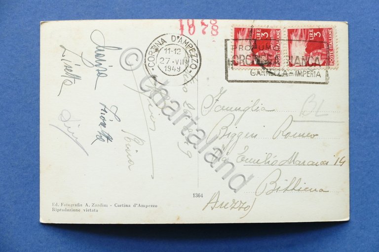 Cartolina Cotina d'Ampezzo - Croda del Becco - 1949