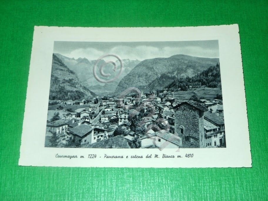 Cartolina Courmayeur - Panorama e catena Monte Bianco 1950 ca.