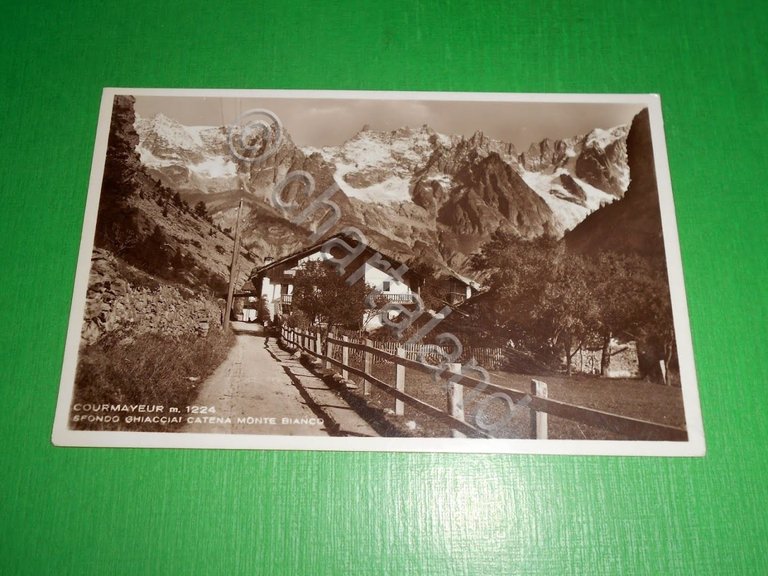 Cartolina Courmayeur - Sfondo Ghiacciai Catena Monte Bianco 1930 ca