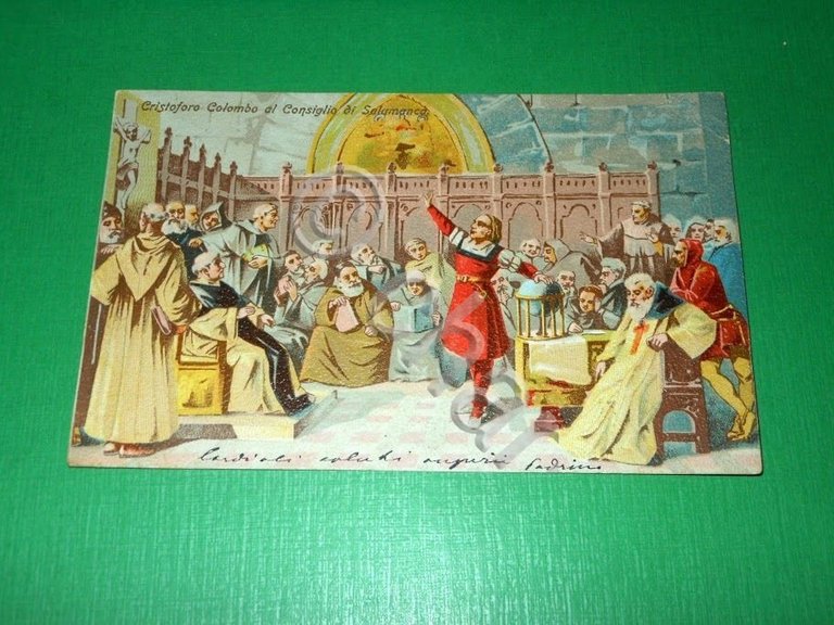 Cartolina Cristoforo Colombo al Consiglio di Salamanca