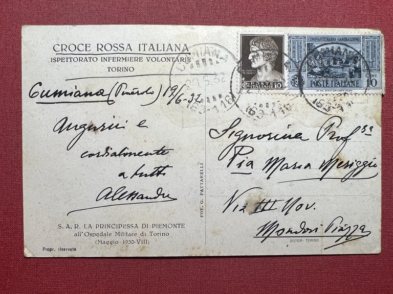 Cartolina Croce Rossa Italiana - Ispettorato Infermiere Volontarie, Torino 1932