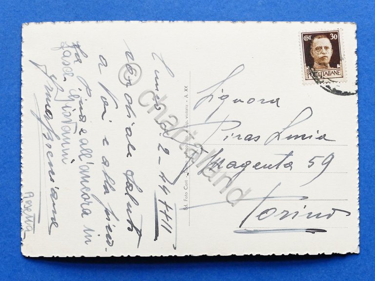 Cartolina Cuneo - Corso e monumento a Garibaldi - 1944.