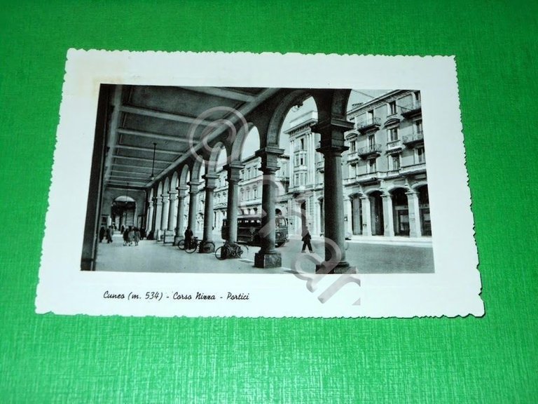 Cartolina Cuneo - Corso Nizza - Portici 1956.