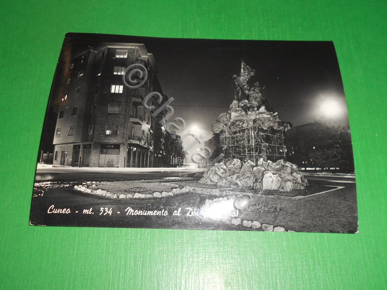 Cartolina Cuneo - Monumento al Doi ( notturno ) 1961.