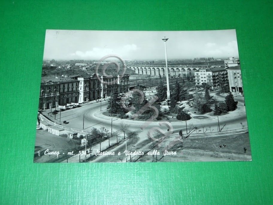 Cartolina Cuneo - Stazione e Viadotto sulla Stura 1965