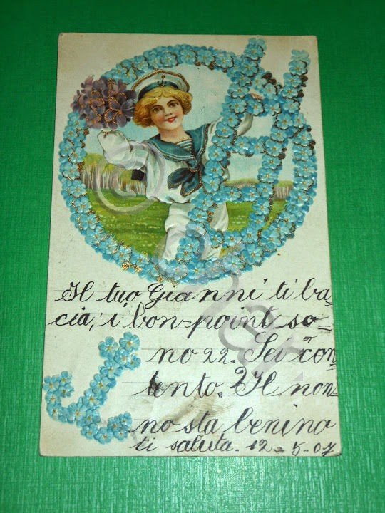 Cartolina d' epoca in rilievo - Piccolo Marinaio 1907.