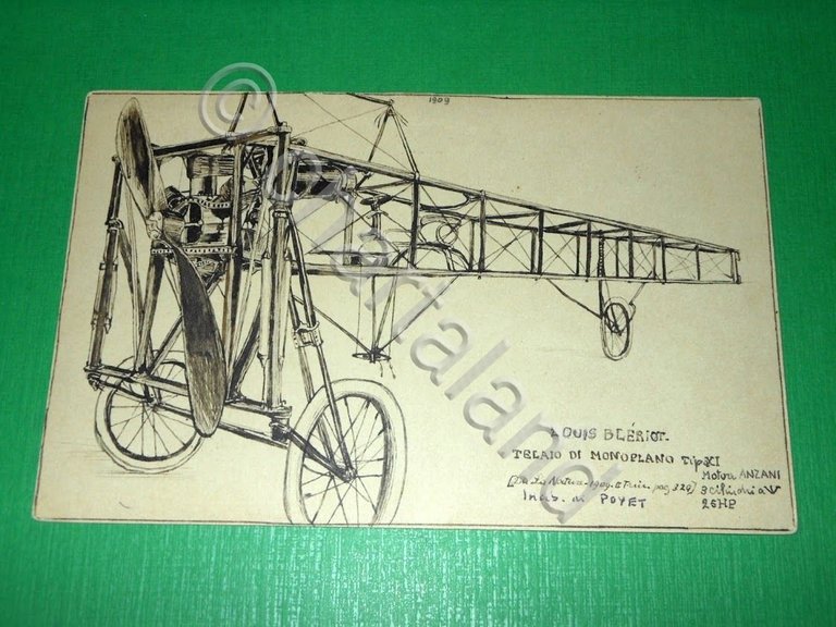 Cartolina disegnata a mano Aeronautica - Telaio di Monoplano 1909