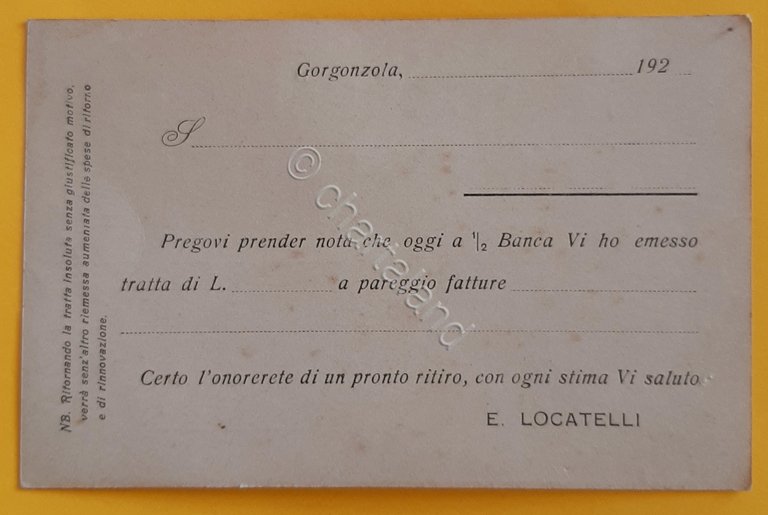 Cartolina Ditta E. Locatelli - Gorgonzola - 1920