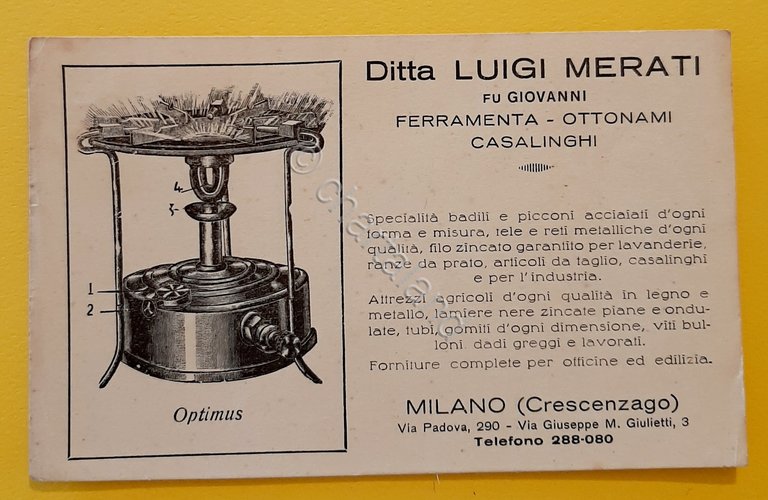 Cartolina Ditta Luigi Merati - Ferramenta - Ottonami Casalinghi - …
