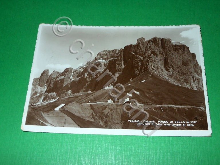 Cartolina Dolomiti - Passo di Sella - Rifugio Flora 1949.