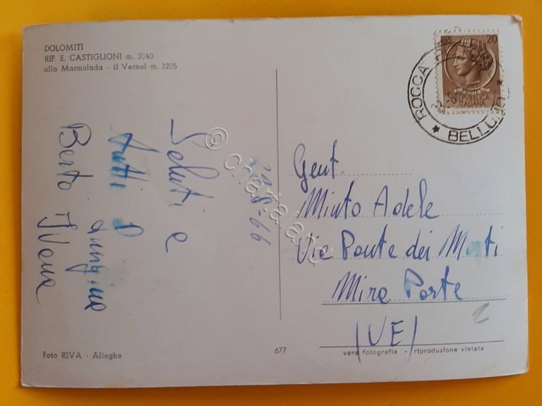 Cartolina Dolomiti - Rifugio E. Castiglioni - 1966