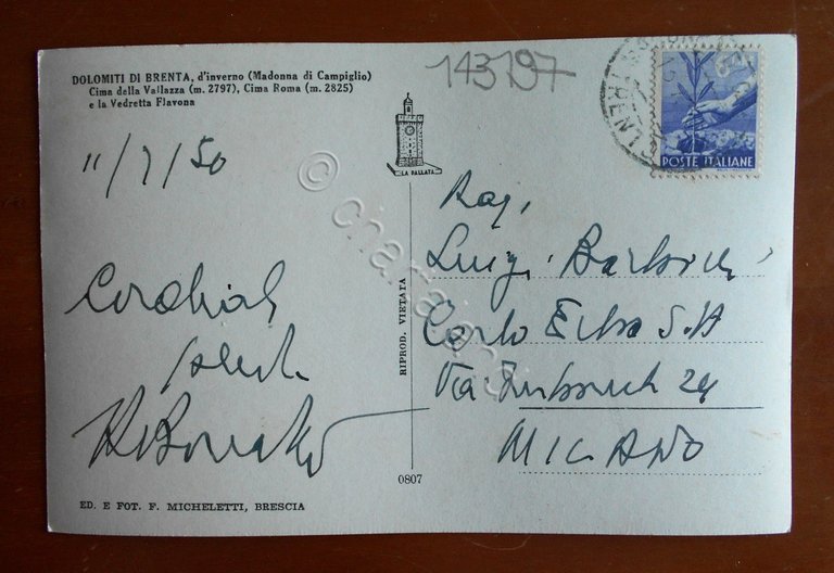 Cartolina Dolomiti di Brenta, d'inverno (Madonna di Campiglio) - 1950