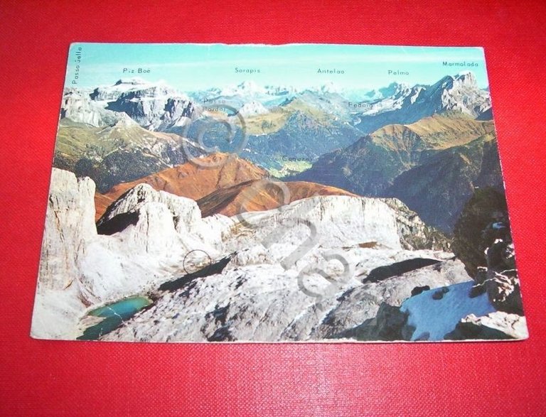 Cartolina Dolomiti Fassa Conca Antermoia e Rifugio 1988