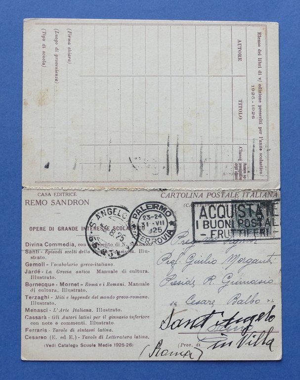 Cartolina doppia Pubblicitaria - Casa Editrice Remo Sandron - Palermo …