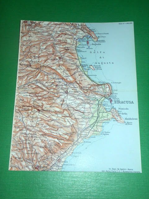Cartolina doppia Siracusa - Cartina geografica dei dintorni 1930 ca.