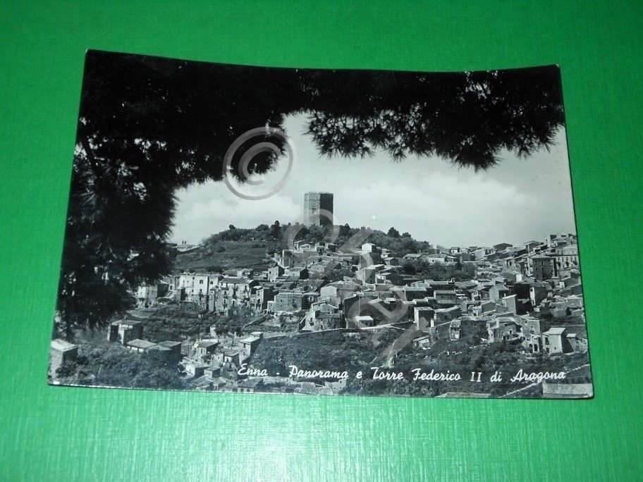 Cartolina Enna - Panorama e Torre Federico II di Aragona …