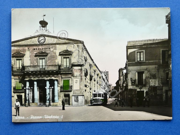 Cartolina Enna - Piazza Umberto I - 1955