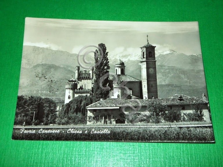 Cartolina Favria Canavese - Chiesa e Castello 1959