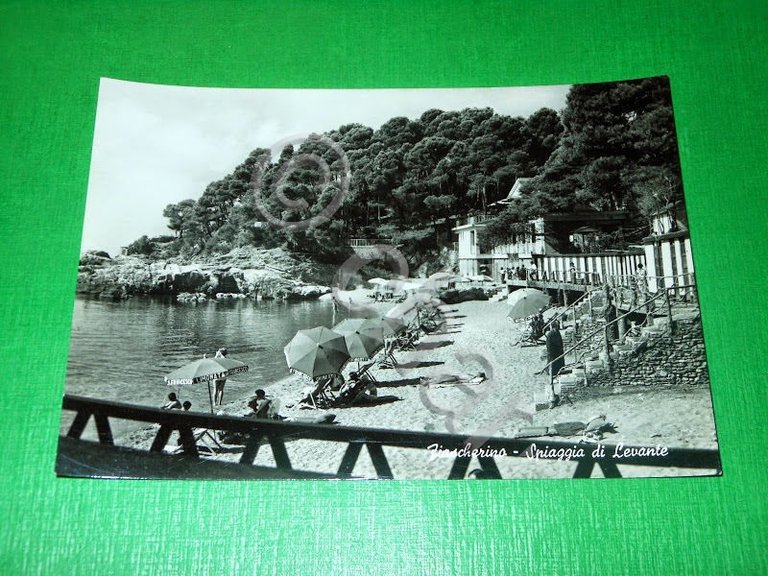 Cartolina Fiascherino - Spiaggia di Levante 1955 ca.