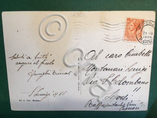 Cartolina Fidenza - Piazza Garibaldi - 1956