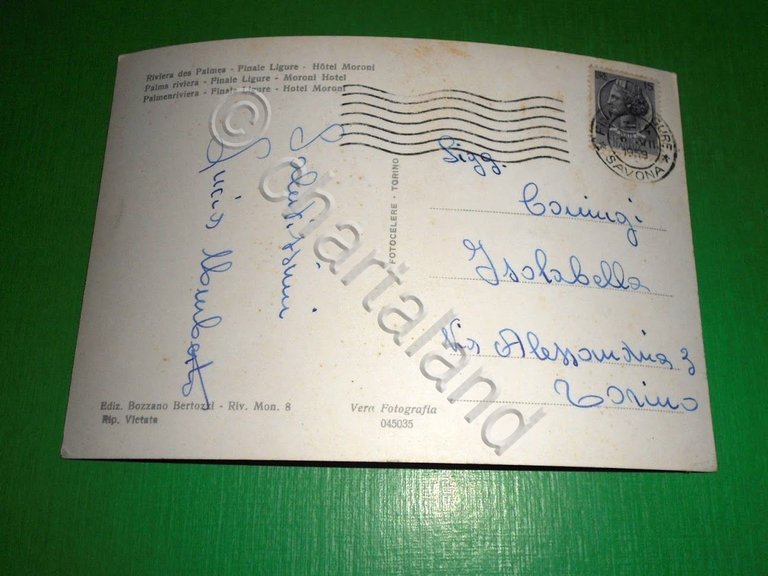 Cartolina Finale Ligure - L' Hotel Moroni 1959.