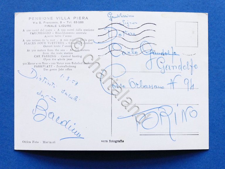 Cartolina Finale Ligure - Pensione Villa Piera - 1967.