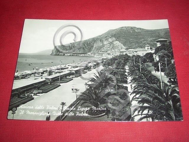 Cartolina Finale Ligure Marina - Viale delle Palme 1952