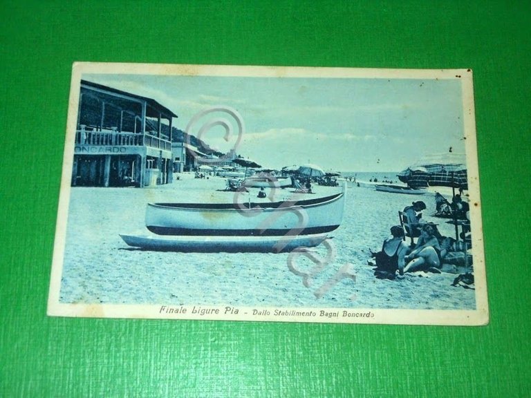 Cartolina Finale Ligure Pia - Dallo Stabilimento Bagni Boncardo 1937.