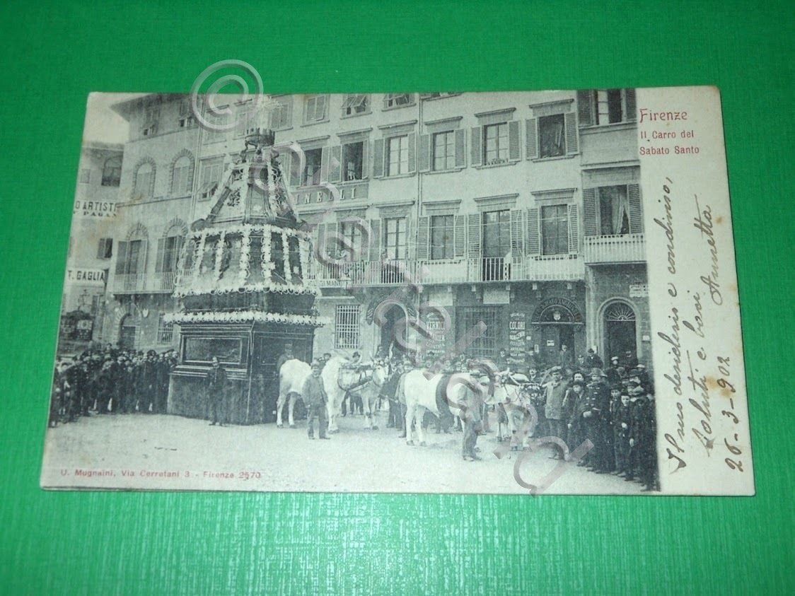 Cartolina Firenze - Il Carro del Sabato Santo 1902.