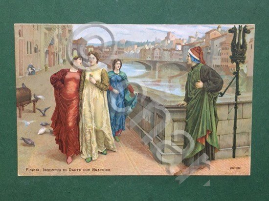 Cartolina Firenze - Incontro di Dante con Beatrice - 1950 …