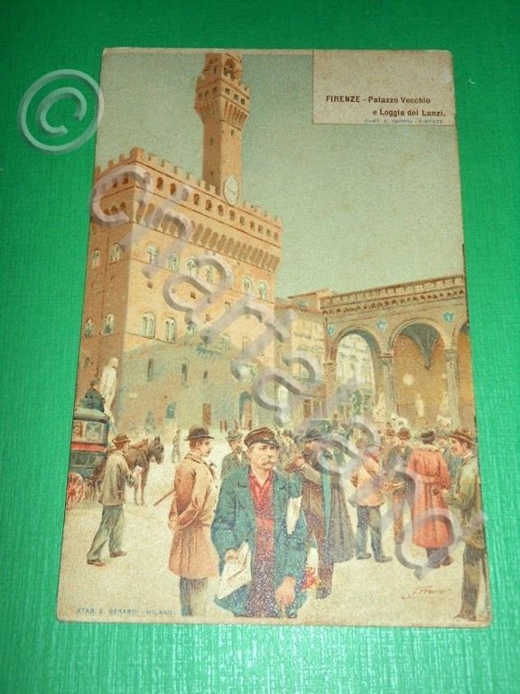 Cartolina Firenze - Palazzo Vecchio e Loggia dei Lanzi 1900 …
