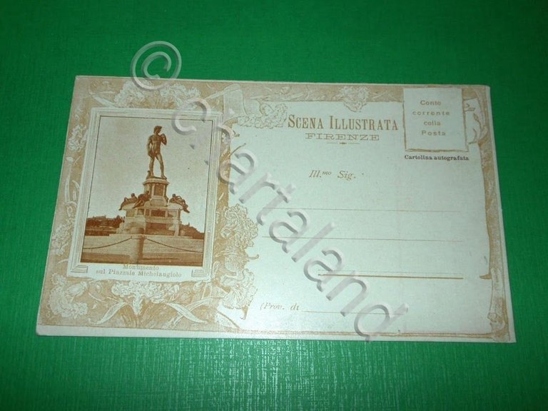 Cartolina Firenze - Scena Illustrata - Monumento Piazzale Michelangelo 1900 …