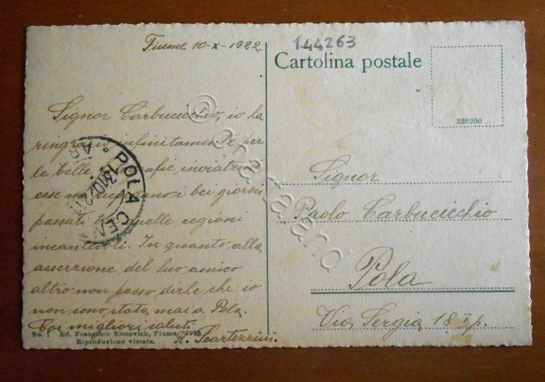 Cartolina Fiume - Piazza Regina Elena - 1922